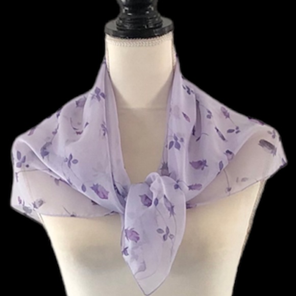 Vintage Accessories - Vintage Purple Floral Scarf  - 30” Square